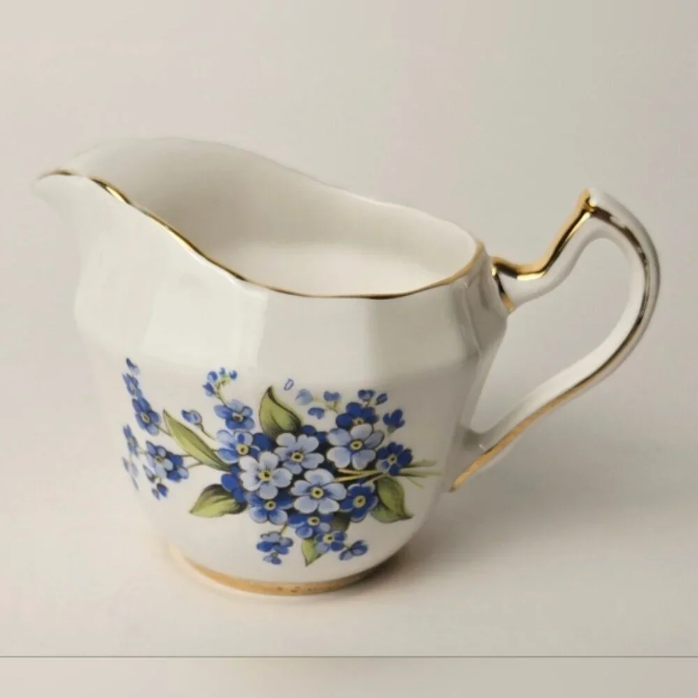 Vintage Windsor Bone China Creamer Sugar Bowl Forget Me Not England